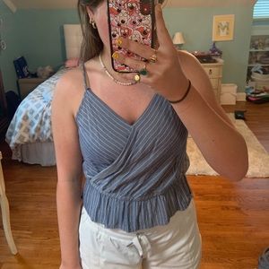 GREY & WHITE STRIPPED TANK TOP